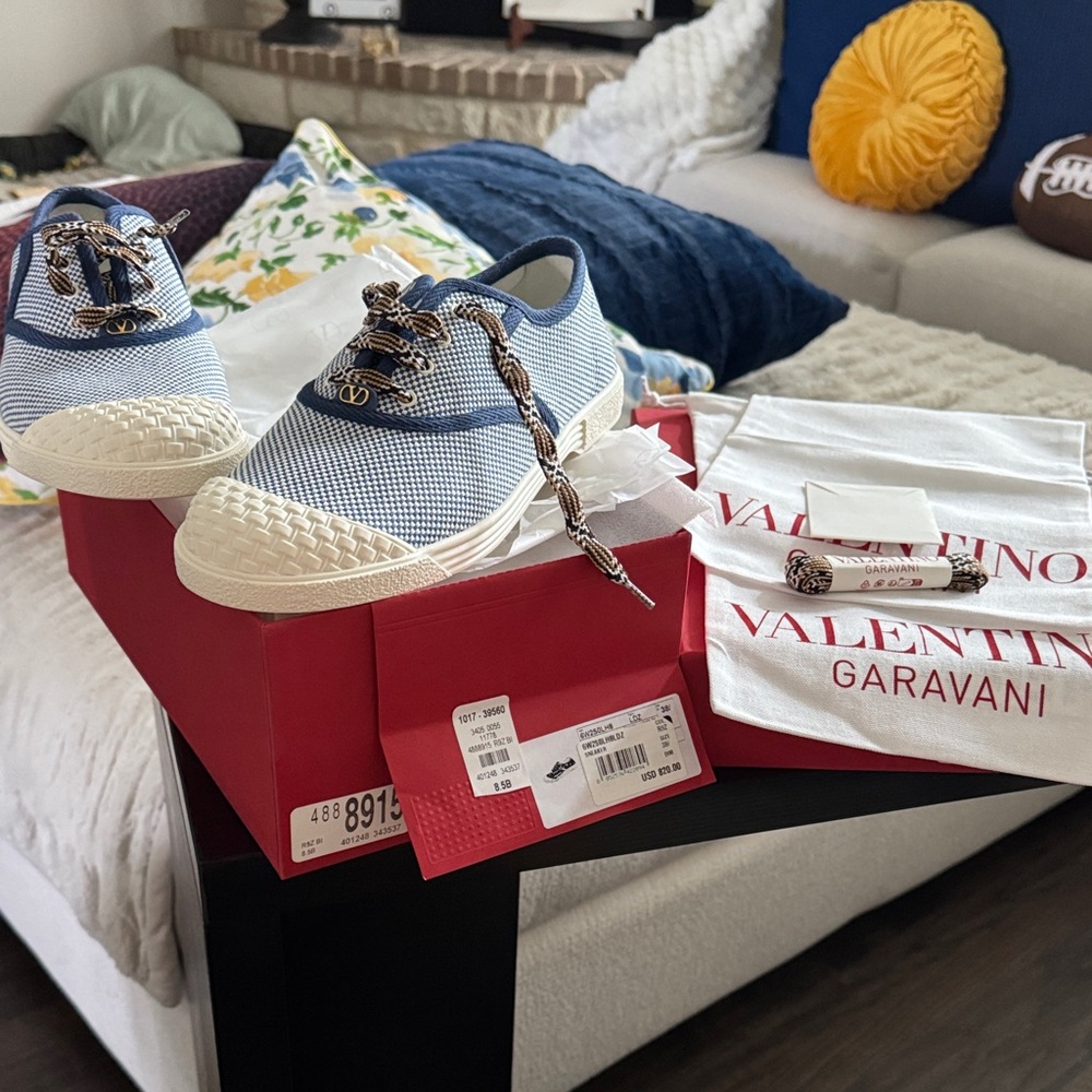 Valentino Garavani Blue and Cream Sneakers